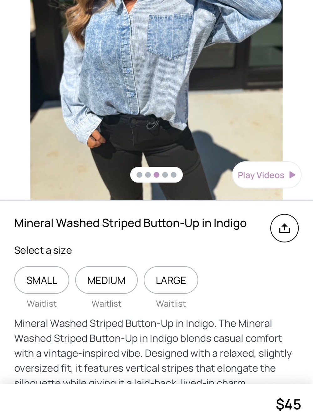 Light Indigo Mineral Washed Striped Button-Up Shirt